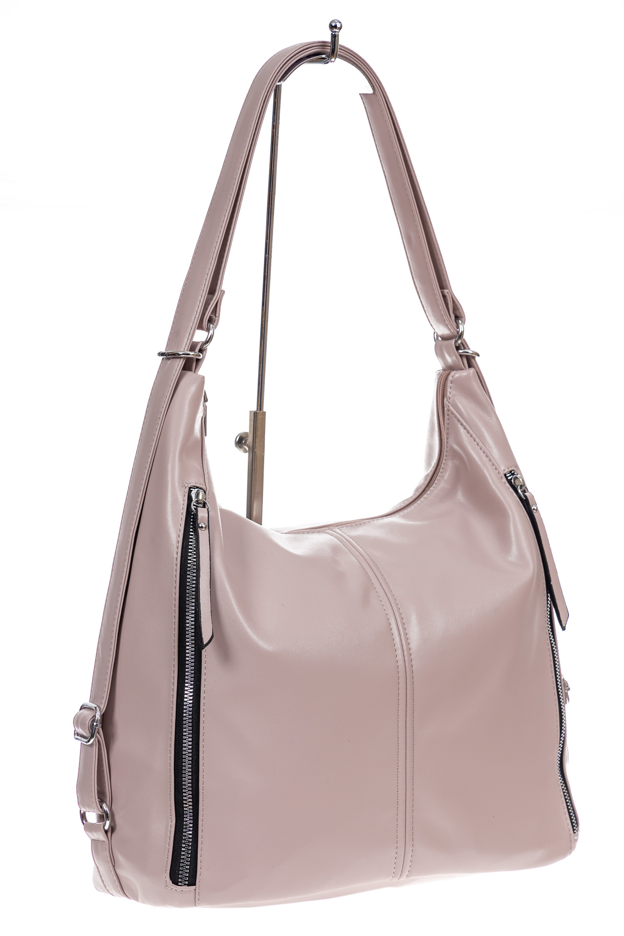 На фото 3 - Женская сумка хобо из искусственной кожи, цвет розовый