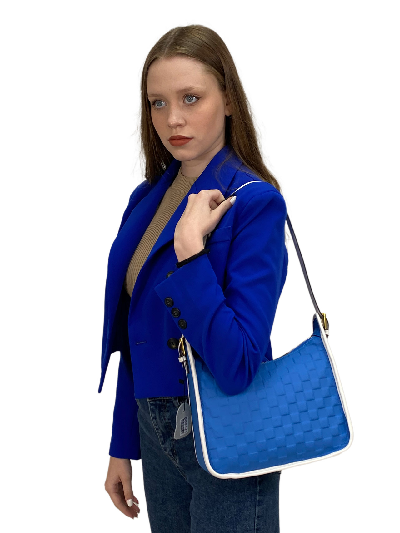 На фото 2 - Женская сумка  из натуральной кожи, цвет голубой