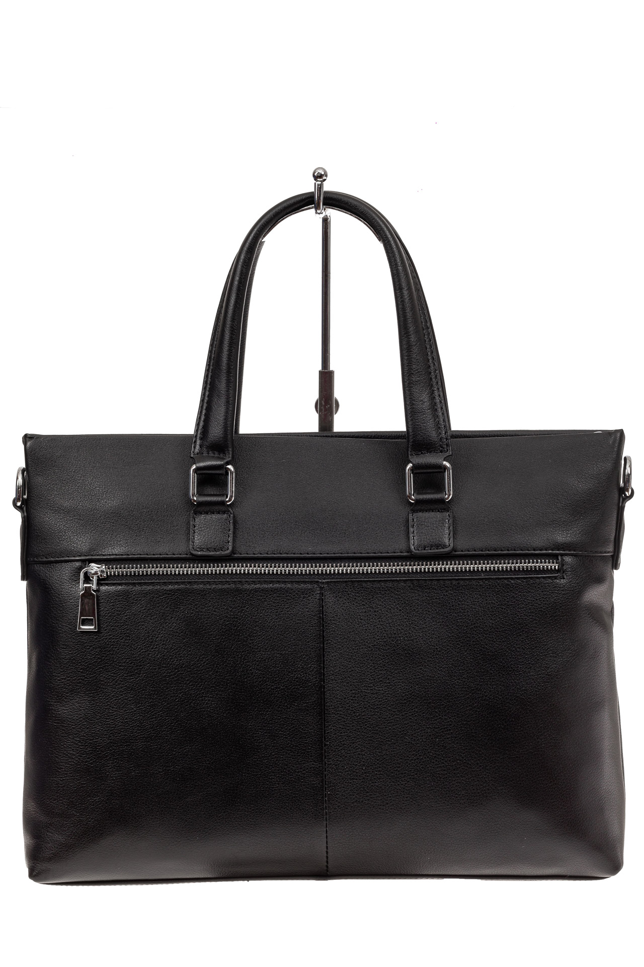 На фото 3 - Мужской кожаный портфель с отделением под ноутбук, цвет черный