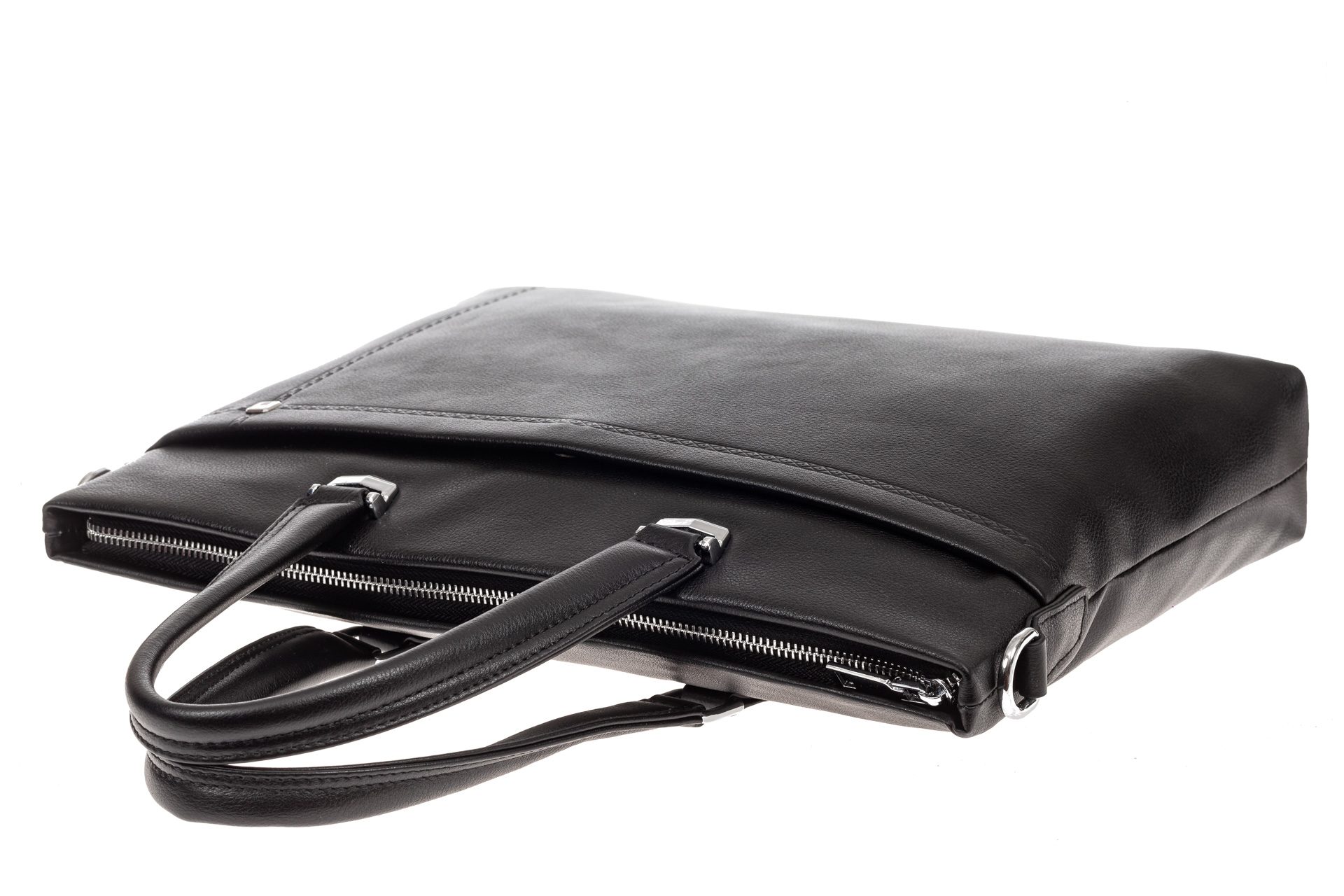 На фото 4 - Мужской кожаный портфель с отделением под ноутбук, цвет черный