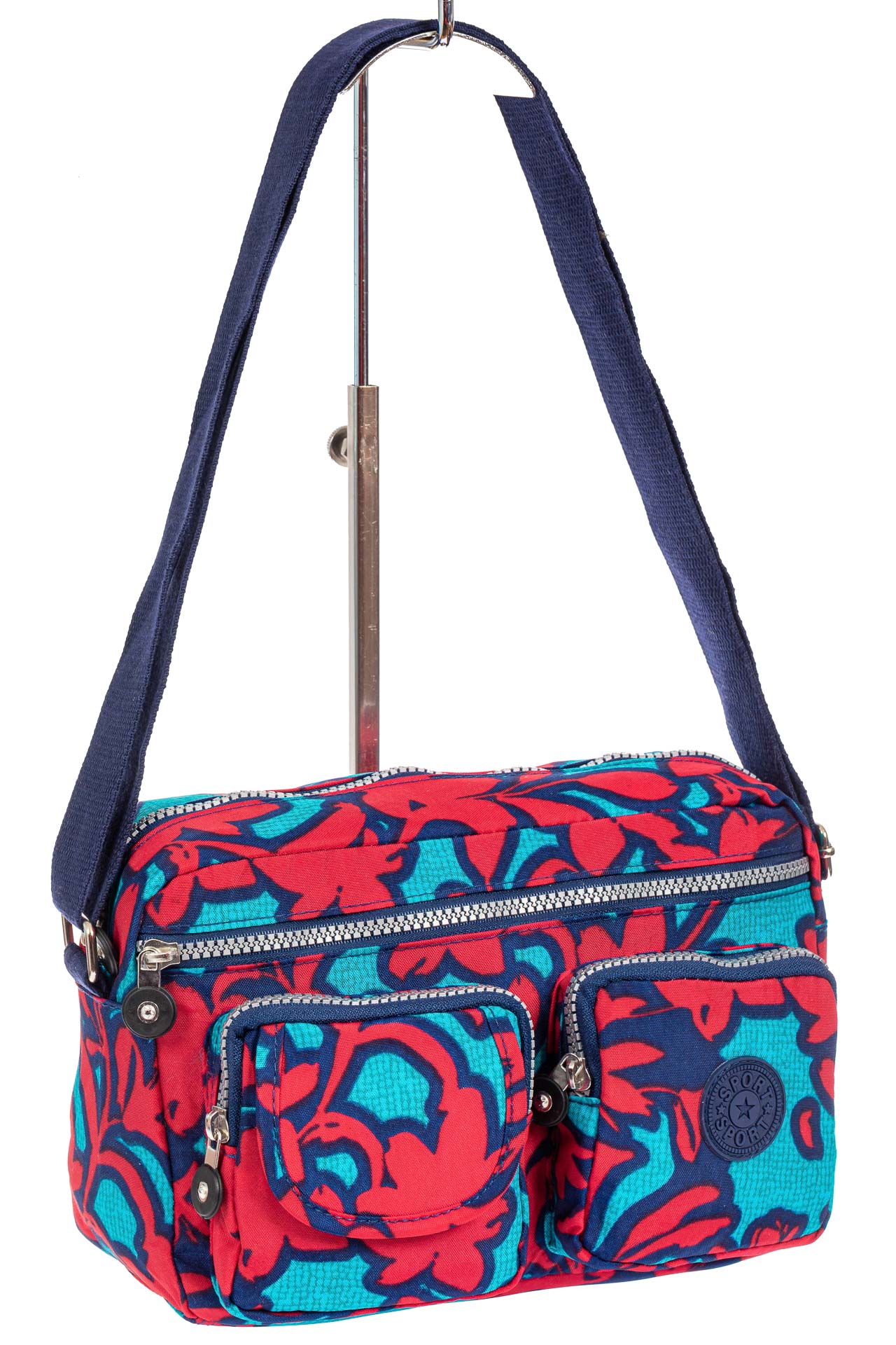 На фото 1 - Женская тканевая сумка кросс-боди с растительным принтом, мультицвет