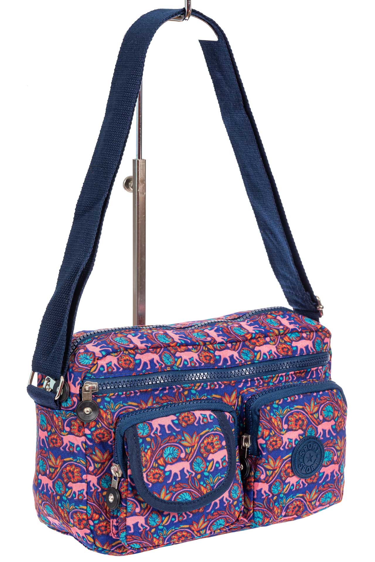 На фото 1 - Женская тканевая сумка кросс-боди с принтом, мультицвет