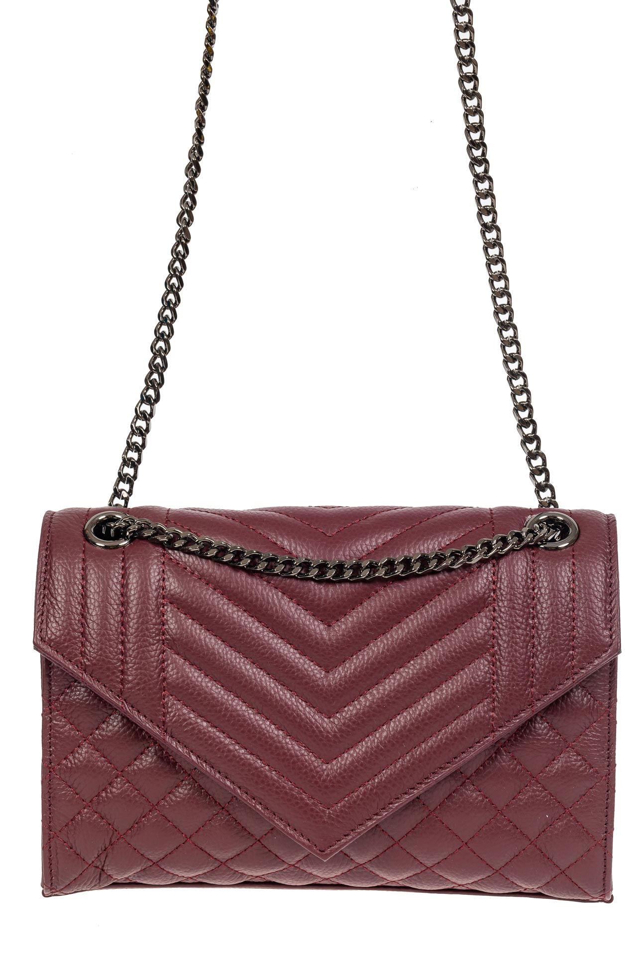 На фото 2 - Стёганая женская сумка из натуральной кожи на цепочке, бордовая