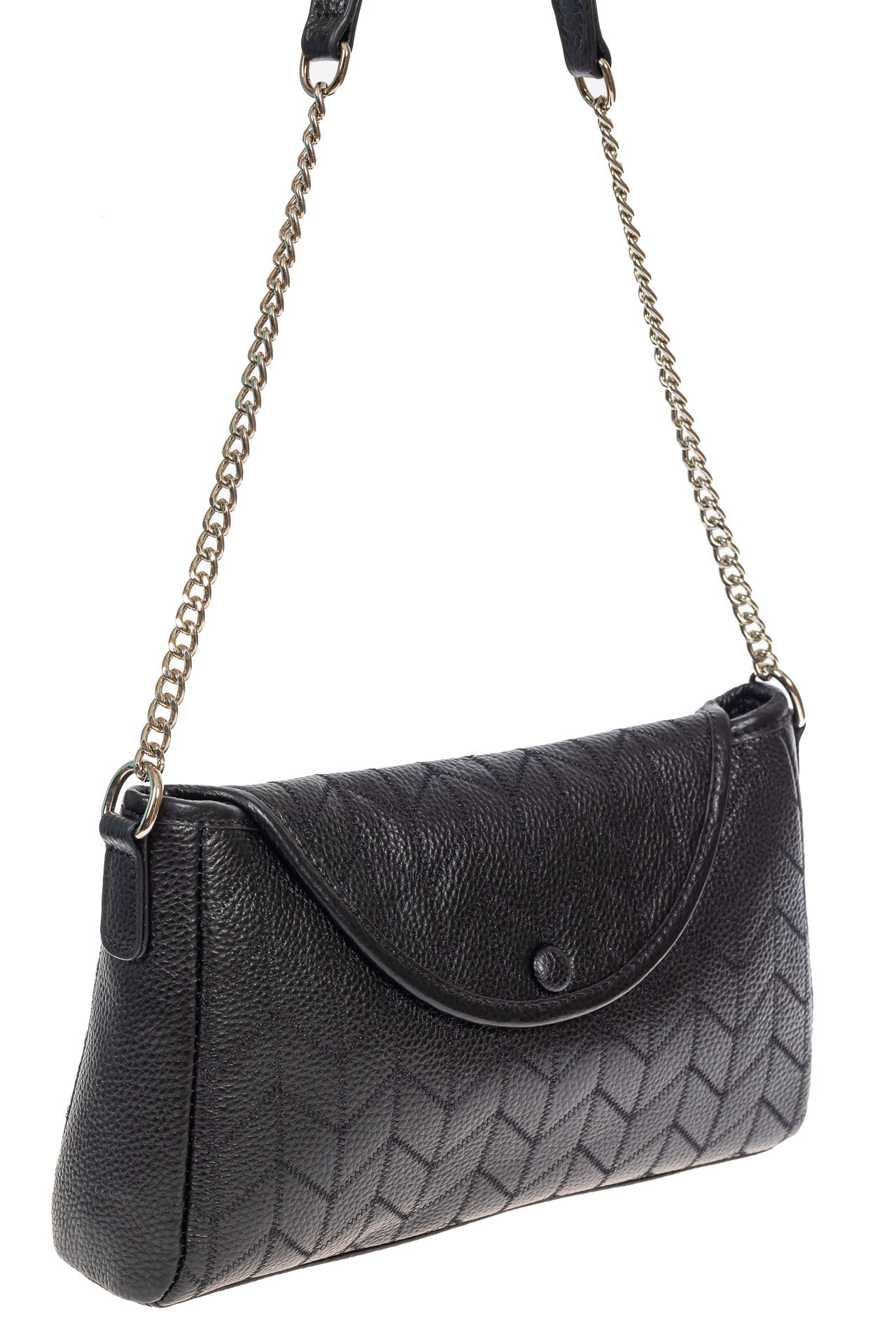 На фото 1 - Женская сумка багет из натуральной кожи с геометрической прострочкой, цвет чёрный