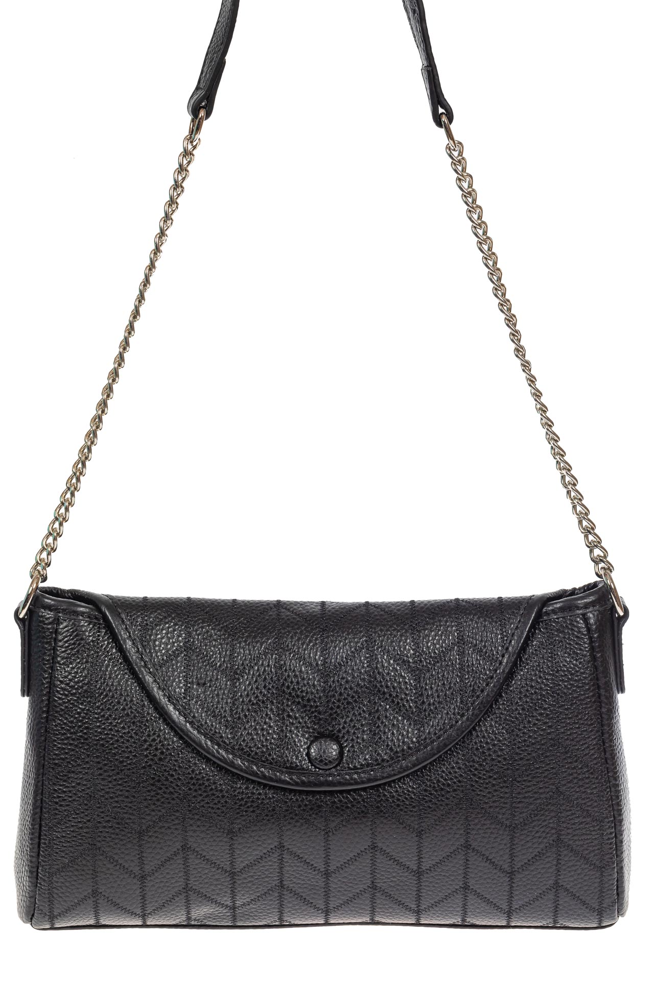 На фото 2 - Женская сумка багет из натуральной кожи с геометрической прострочкой, цвет чёрный