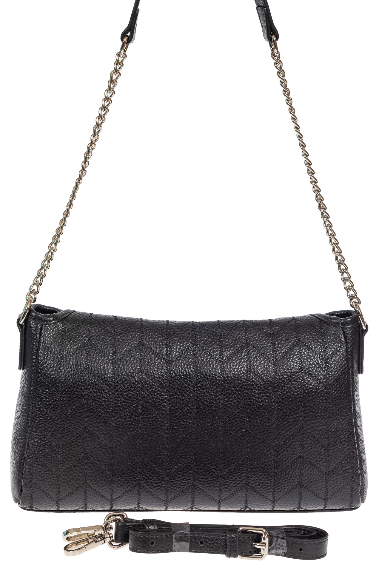 На фото 3 - Женская сумка багет из натуральной кожи с геометрической прострочкой, цвет чёрный