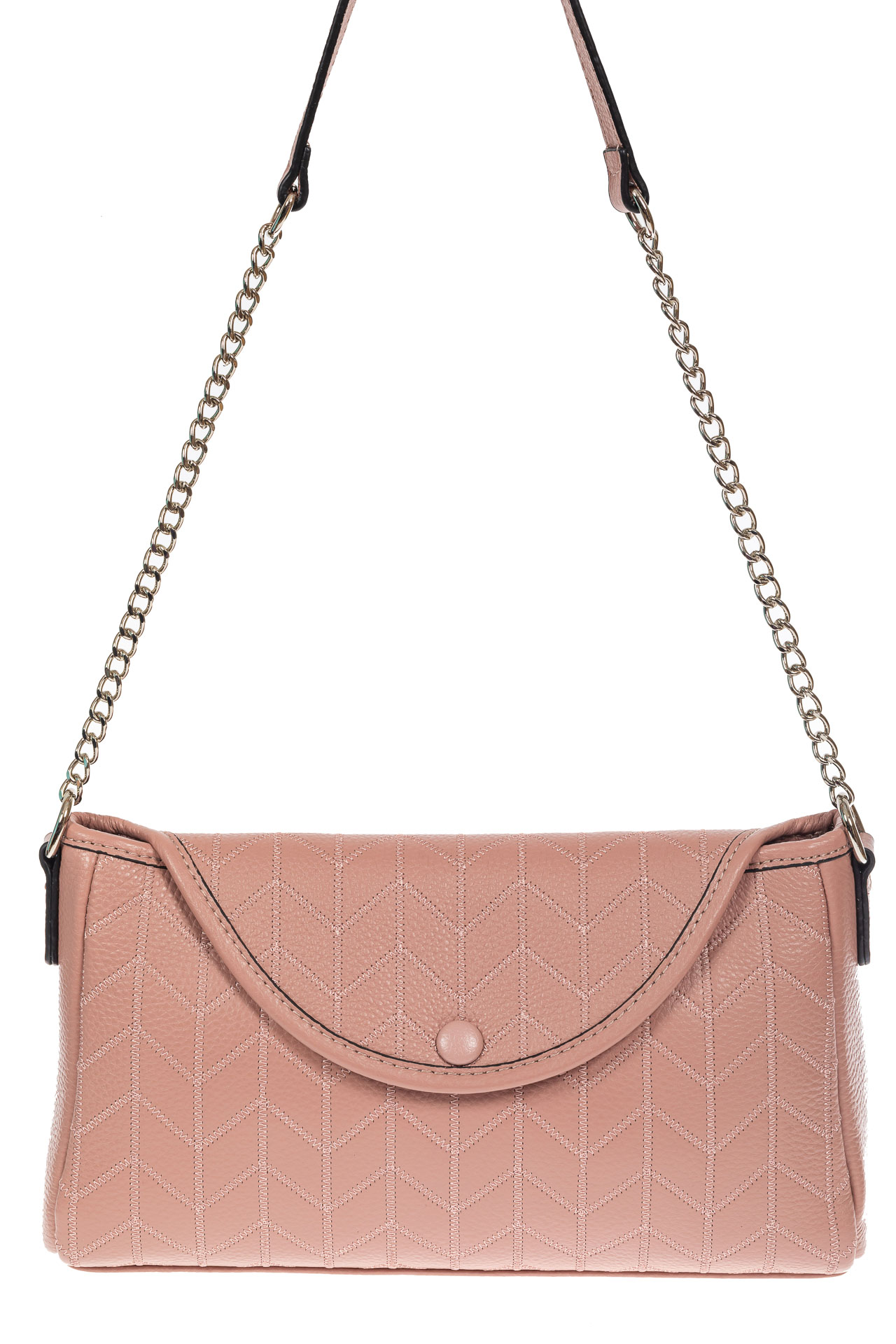 На фото 2 - Женская сумка багет из натуральной кожи с геометрической прострочкой, цвет пыльная роза
