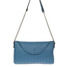 На фото 2 - Женская сумка багет из натуральной кожи с геометрической прострочкой, цвет голубой