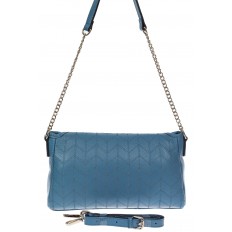 На фото 3 - Женская сумка багет из натуральной кожи с геометрической прострочкой, цвет голубой