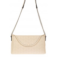 На фото 2 - Женская сумка багет из натуральной кожи с геометрической прострочкой, цвет молочный