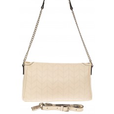 На фото 3 - Женская сумка багет из натуральной кожи с геометрической прострочкой, цвет молочный