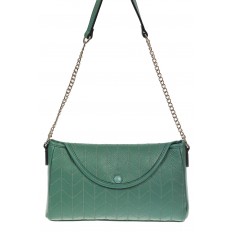 На фото 2 - Женская сумка багет из натуральной кожи с геометрической прострочкой, цвет зелёный