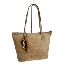 На фото 1 - Женская сумка из искусственной замши, цвет светло коричневый