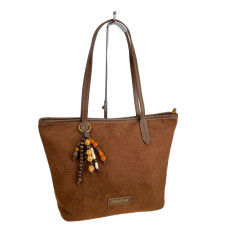 На фото 1 - Женская сумка из искусственной замши, цвет коричневый