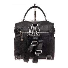 На фото 3 - Сумка-рюкзак из искусственной кожи со стразами, цвет черный
