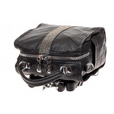 На фото 4 - Сумка-рюкзак из искусственной кожи со стразами, цвет черный