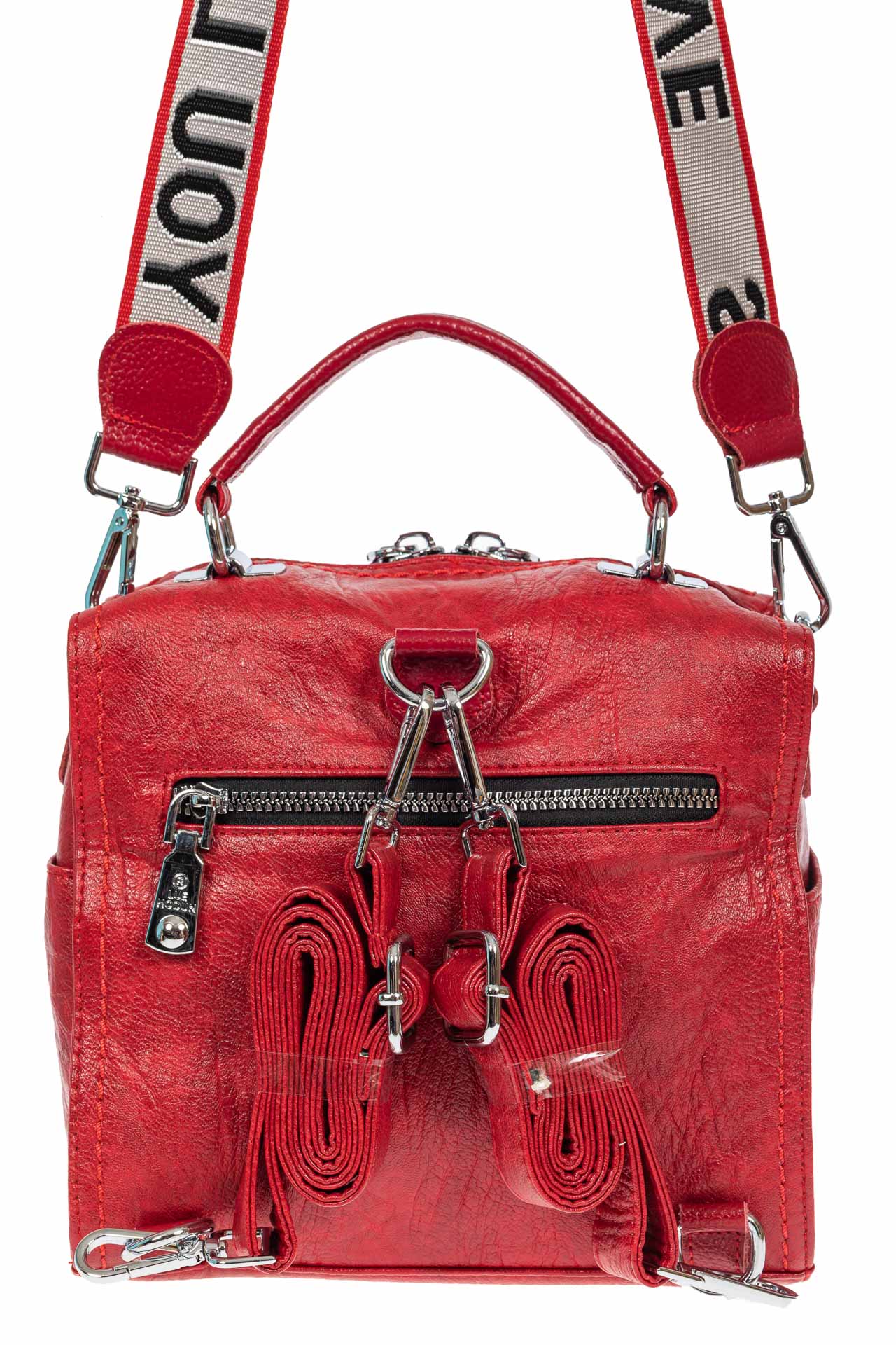 На фото 3 - Сумка-рюкзак из искусственной кожи со стразами, цвет красный