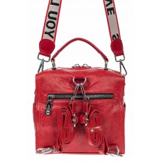 На фото 3 - Сумка-рюкзак из искусственной кожи со стразами, цвет красный