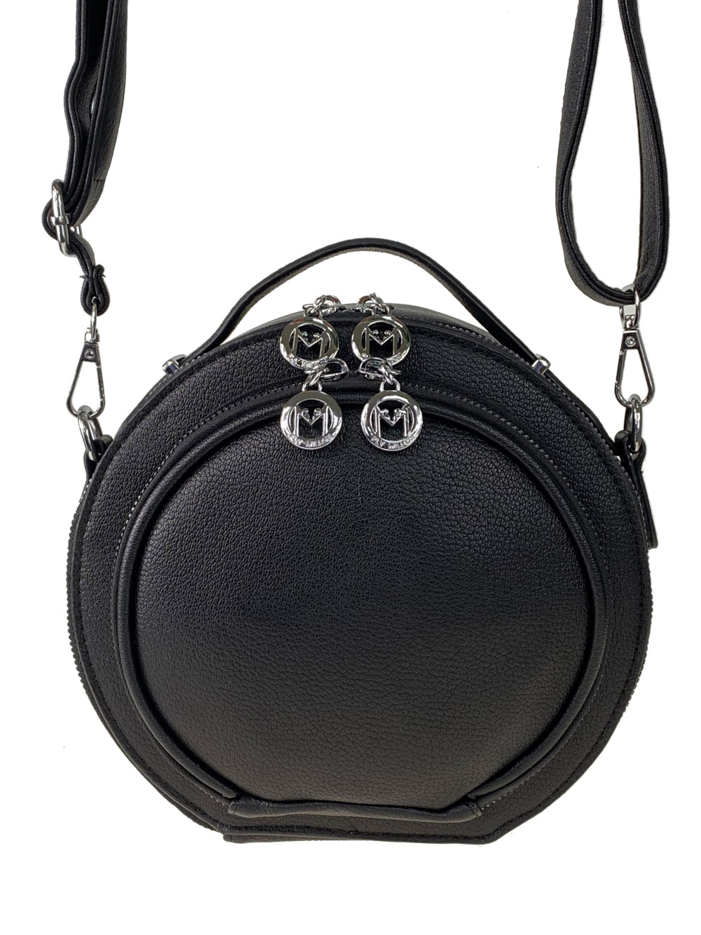 На фото 2 - Круглая женская сумка из экокожи, цвет чёрный