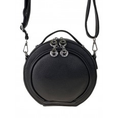 На фото 2 - Круглая женская сумка из экокожи, цвет чёрный