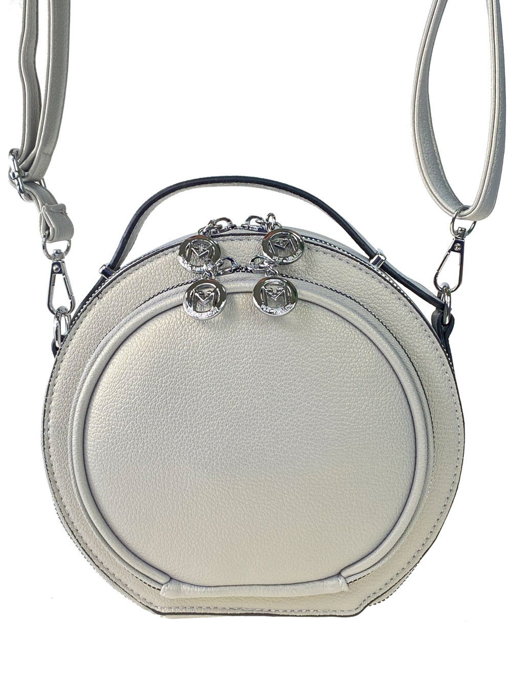 На фото 2 - Круглая женская сумка из экокожи, цвет светло-серый