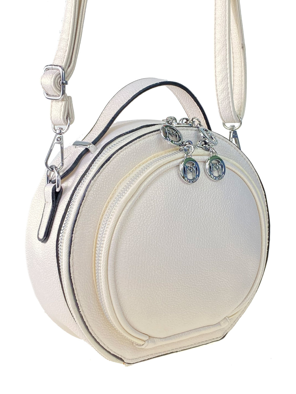 На фото 1 - Круглая женская сумка из экокожи, цвет белый