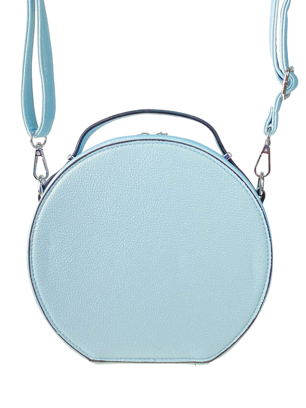 На фото 3 - Круглая женская сумка из экокожи, цвет нежно-голубой
