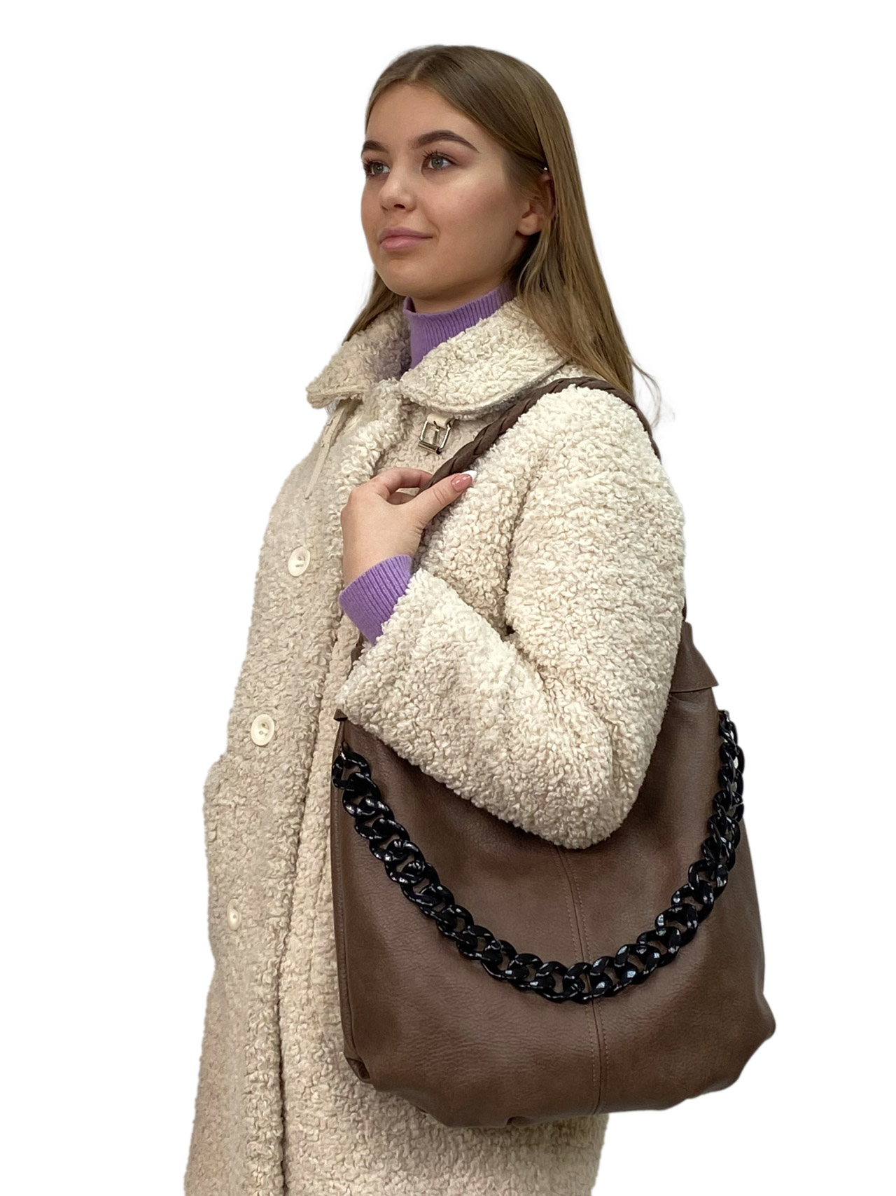 На фото 1 - Женская сумка  из искусственной кожи, цвет коричневый