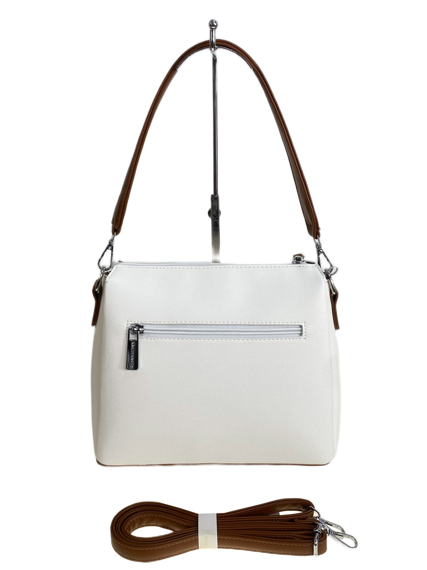 На фото 2 - Женская сумка из искусственной кожи, цвет белый с шоколадом