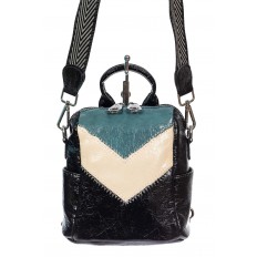 На фото 2 - Женская сумка-рюкзак из экокожи, цвет чёрный с бирюзовым и молочным