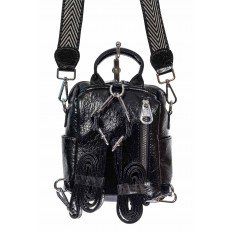 На фото 3 - Женская сумка-рюкзак из экокожи, цвет чёрный с бирюзовым и молочным