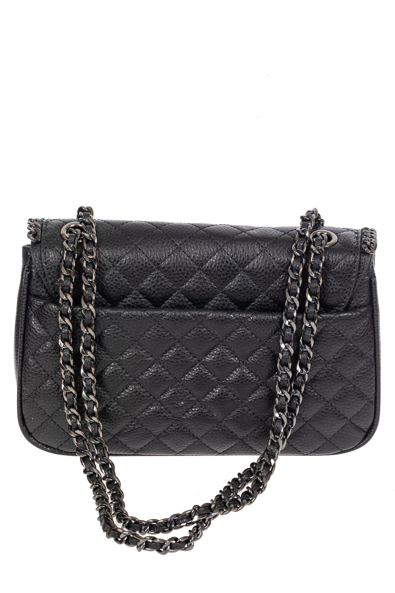 На фото 3 - Женская стёганая сумочка из натуральной кожи на цепочке, цвет чёрный