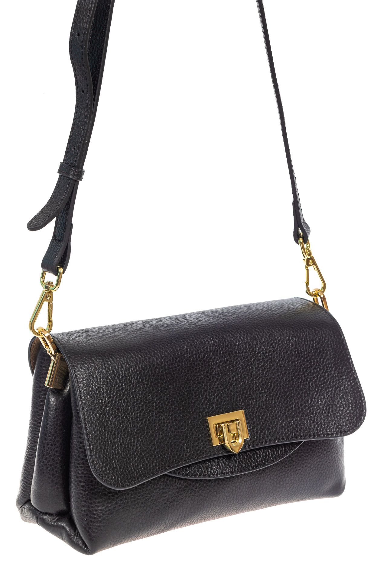На фото 1 - Женская сумка satchel из фактурной натуральной кожи, цвет чёрный