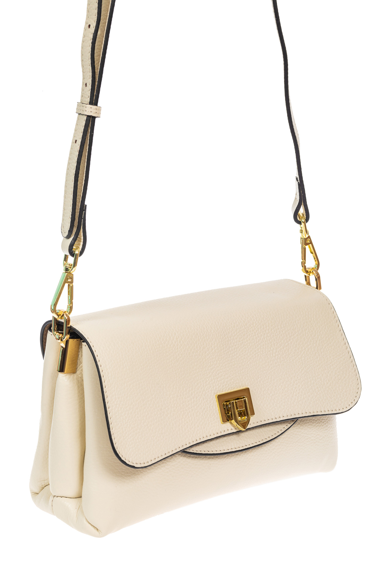 На фото 1 - Женская сумка satchel из фактурной натуральной кожи, цвет белый