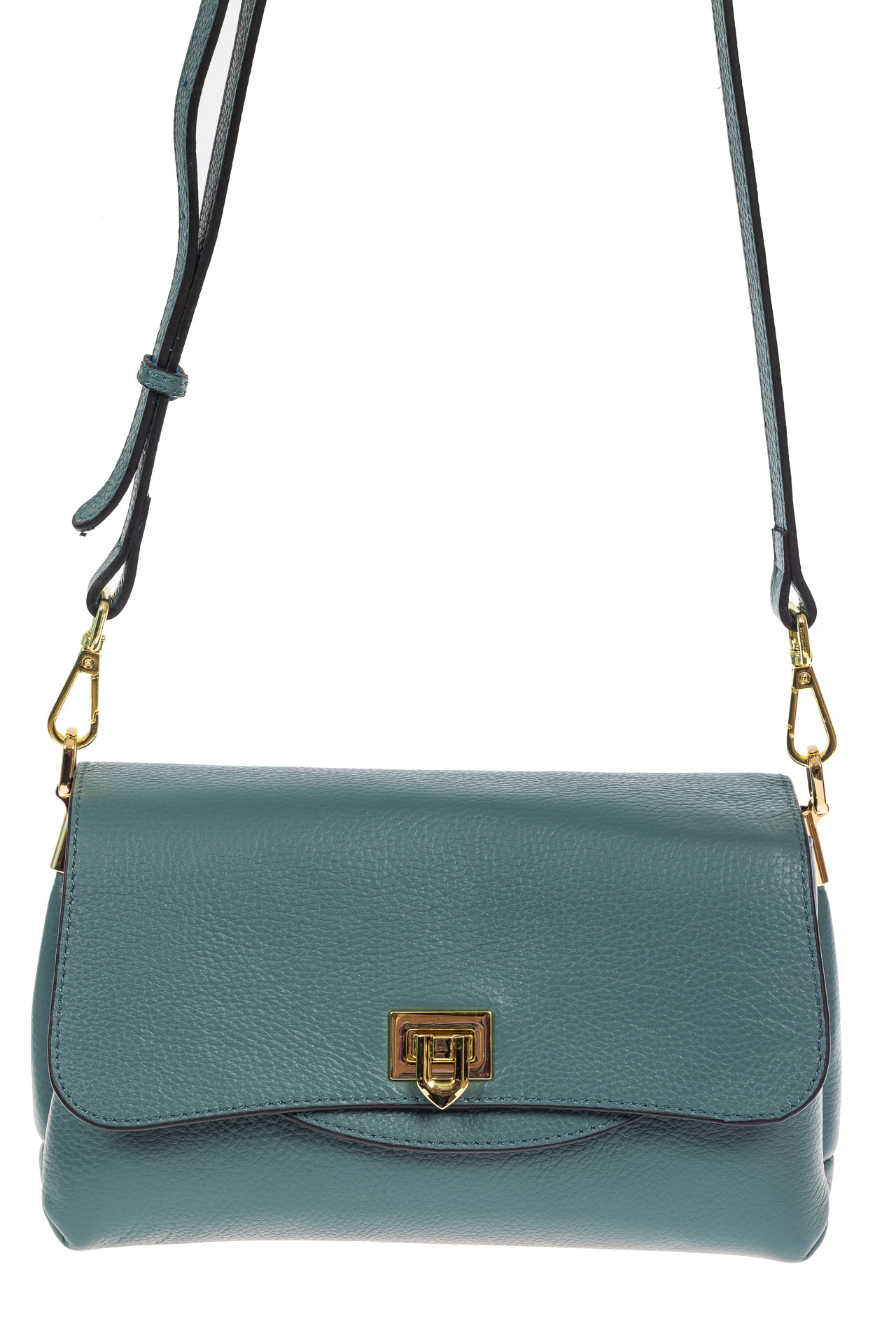 На фото 2 - Женская сумка satchel из фактурной натуральной кожи, цвет бирюзовый