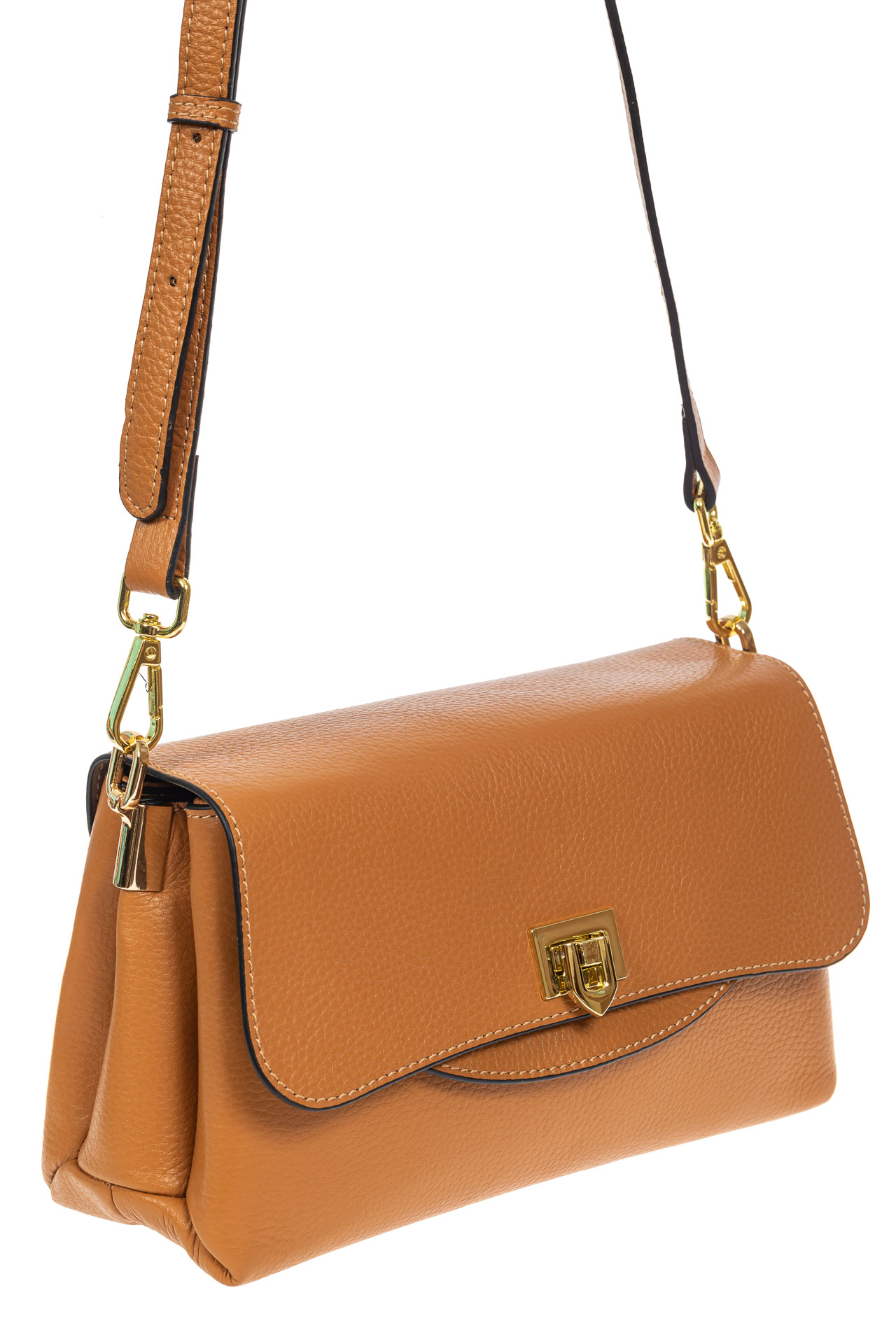 На фото 1 - Женская сумка satchel из фактурной натуральной кожи, цвет рыжий