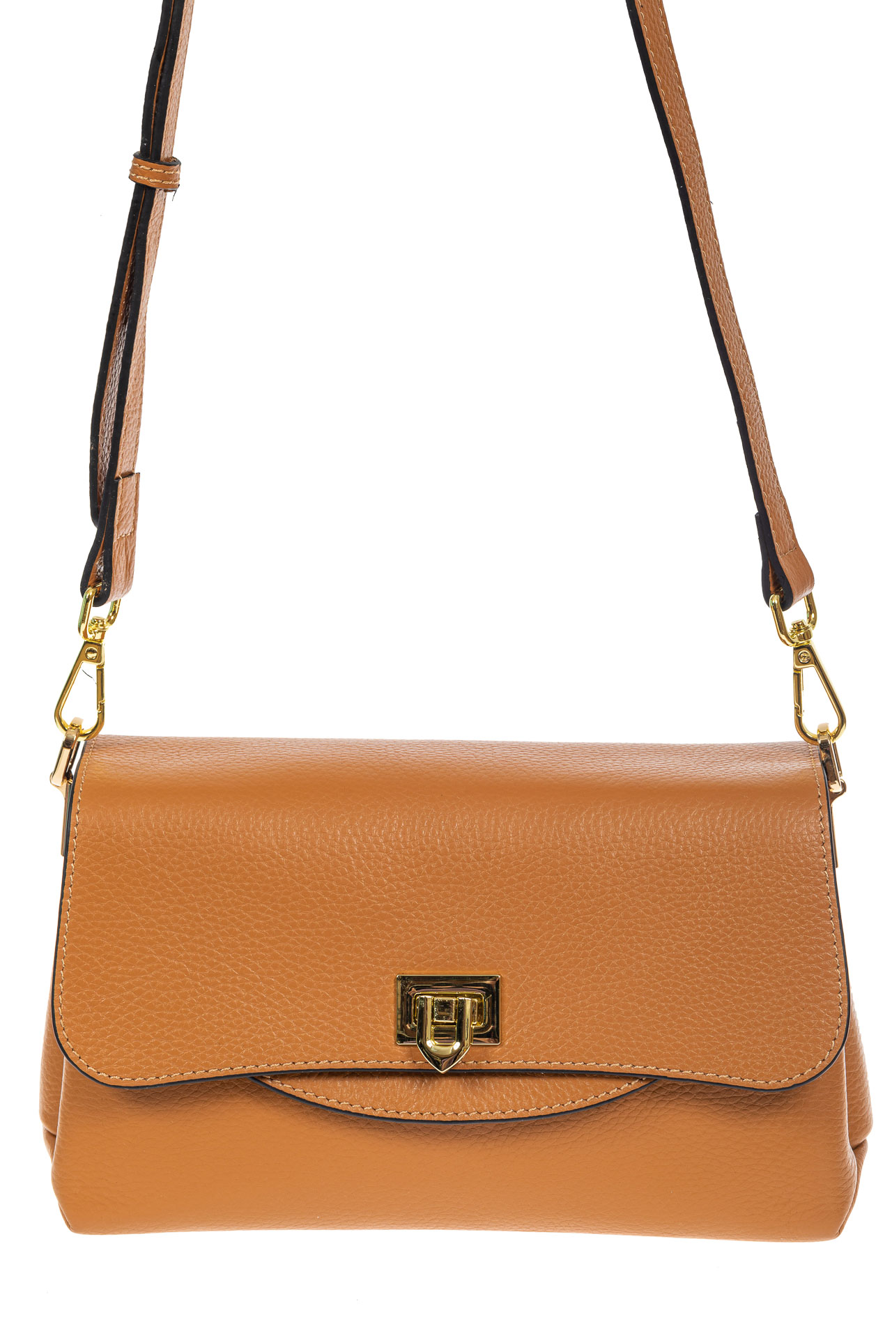 На фото 2 - Женская сумка satchel из фактурной натуральной кожи, цвет рыжий