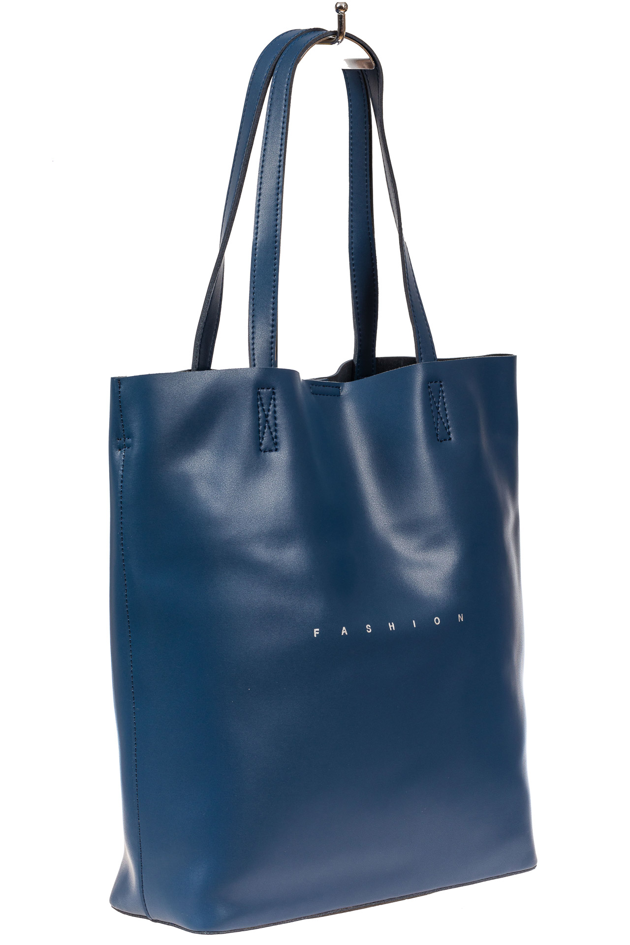 На фото 1 - Кожаная сумка шоппер, цвет синий