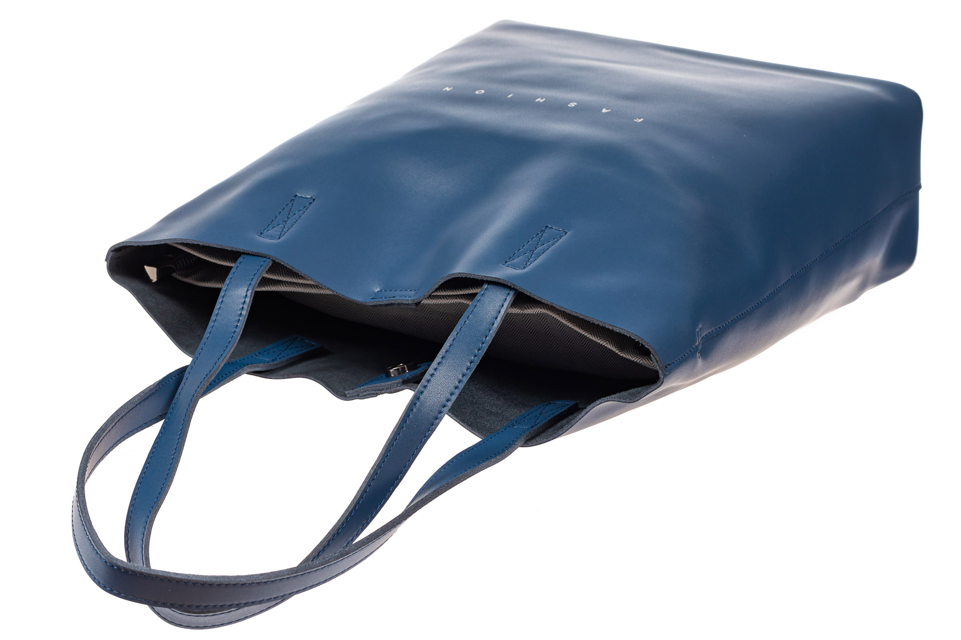 На фото 4 - Кожаная сумка шоппер, цвет синий