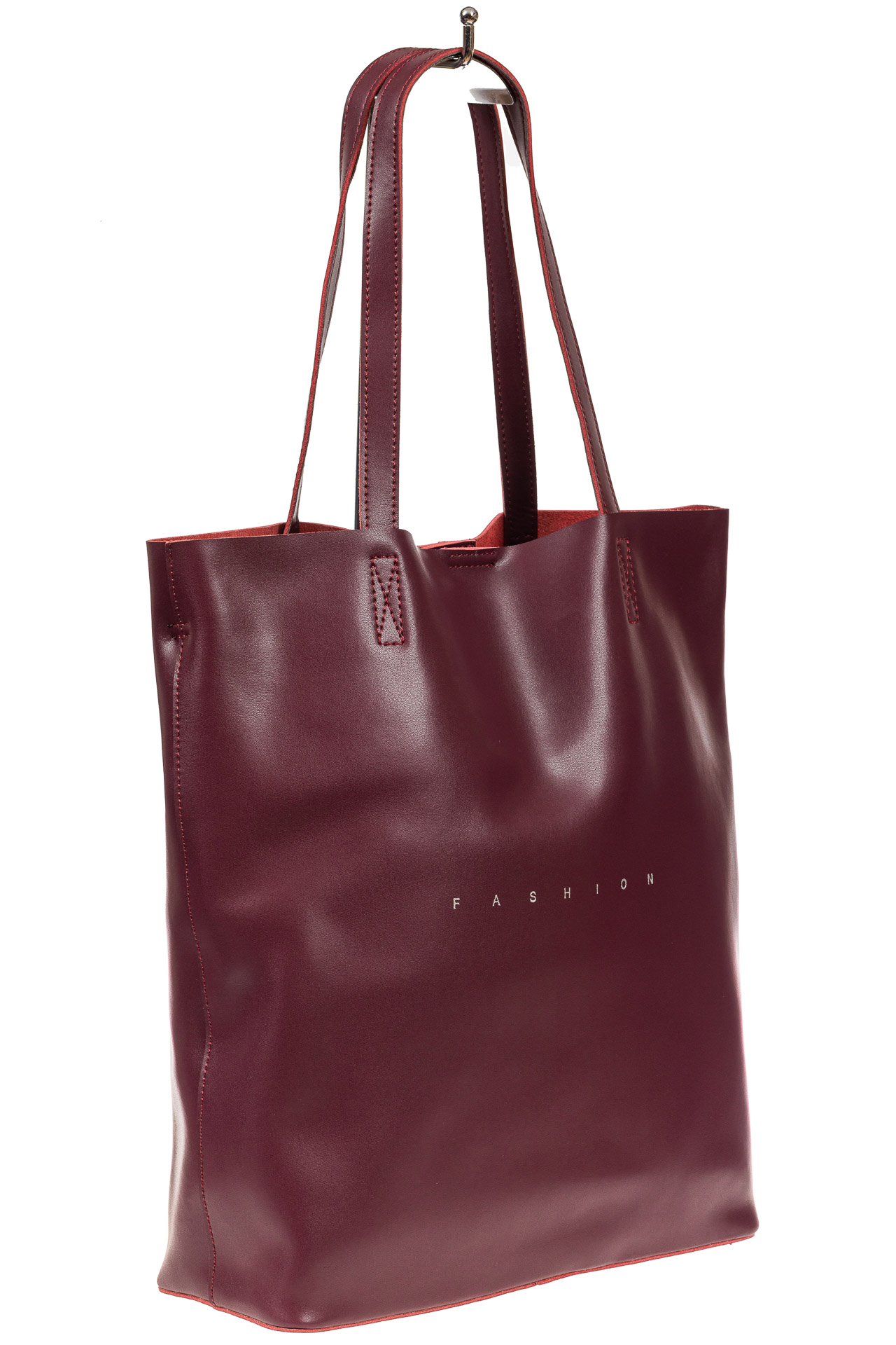На фото 1 - Кожаная сумка шоппер, цвет бордовый