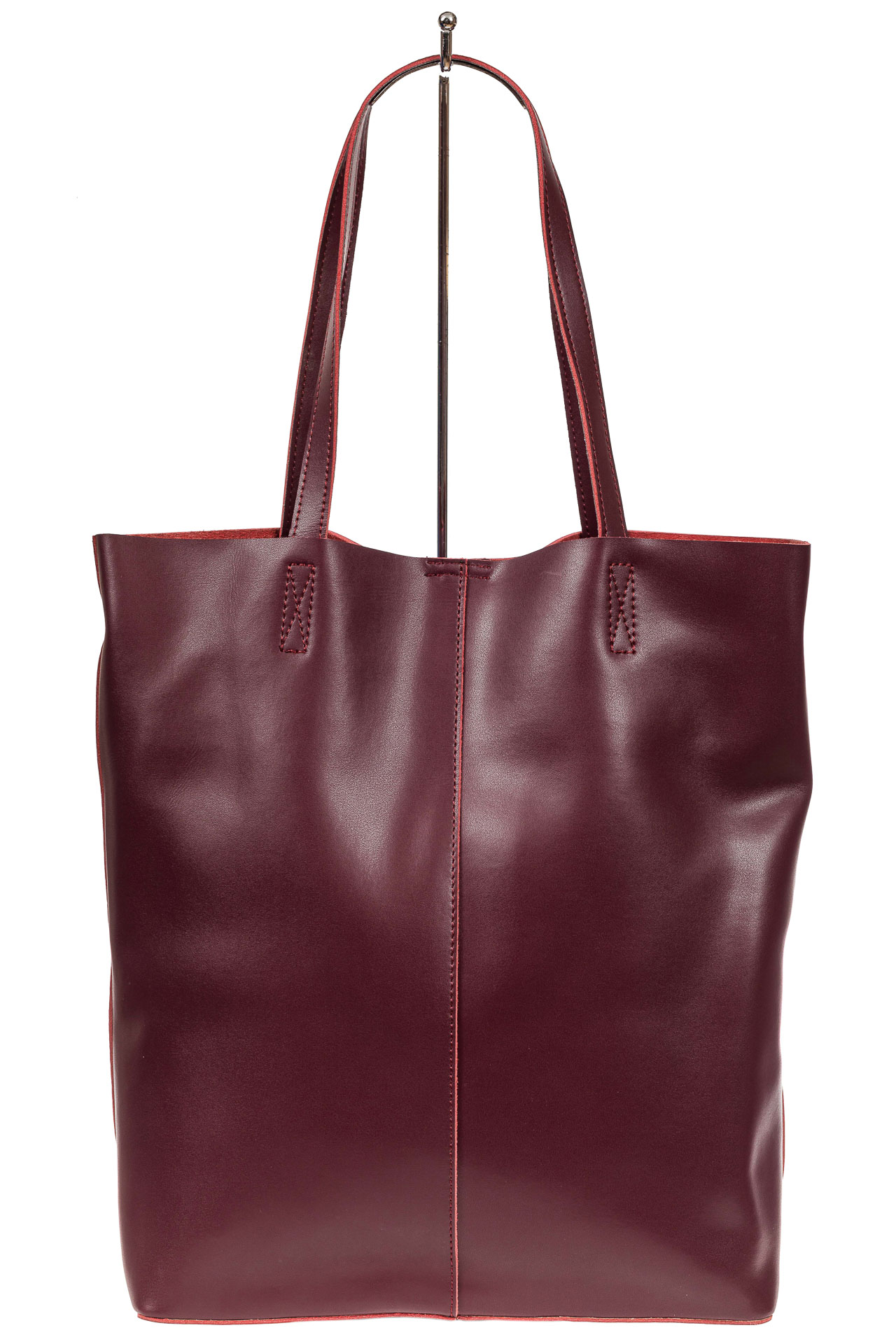 На фото 3 - Кожаная сумка шоппер, цвет бордовый