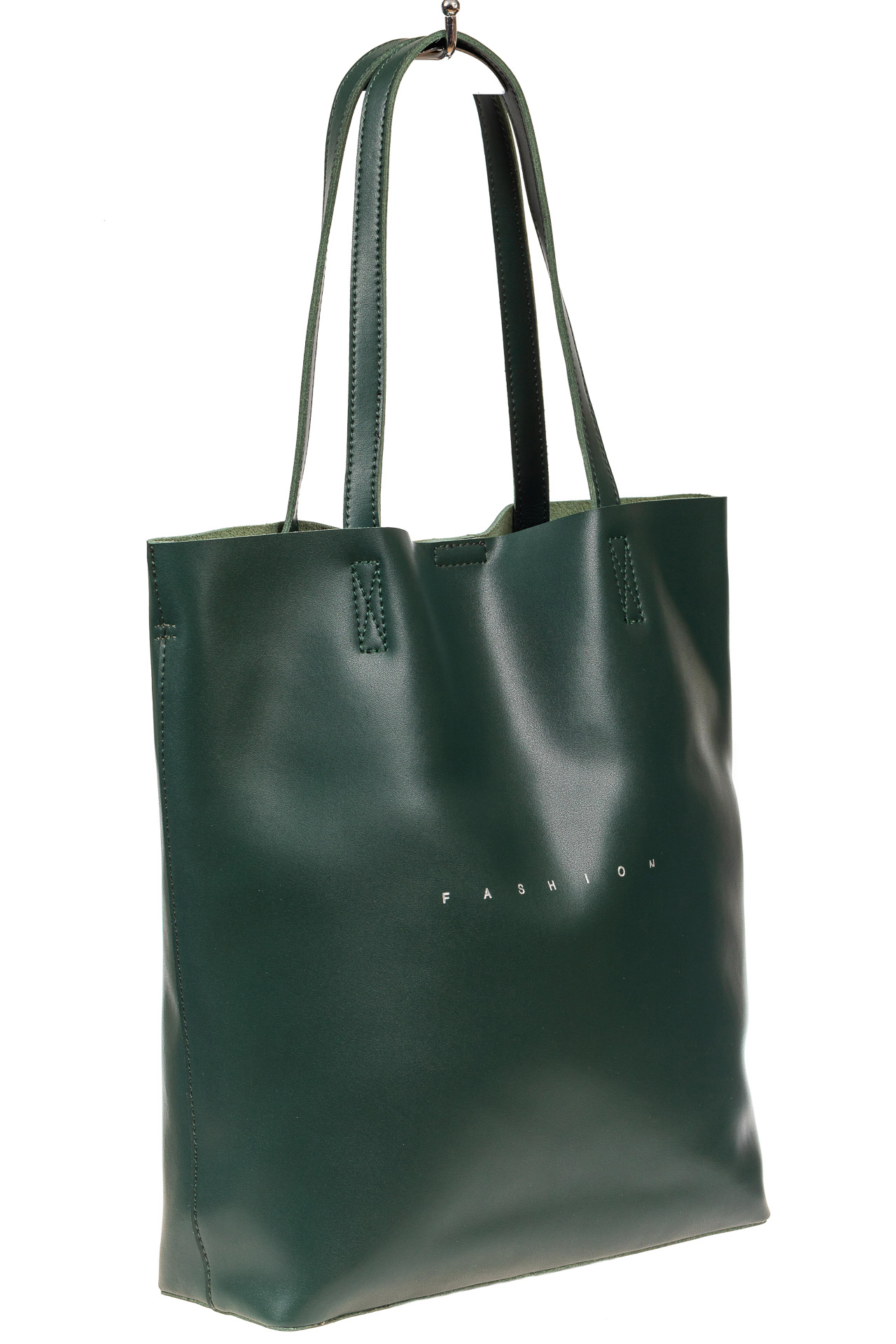 На фото 1 - Кожаная сумка шоппер, цвет зелёный