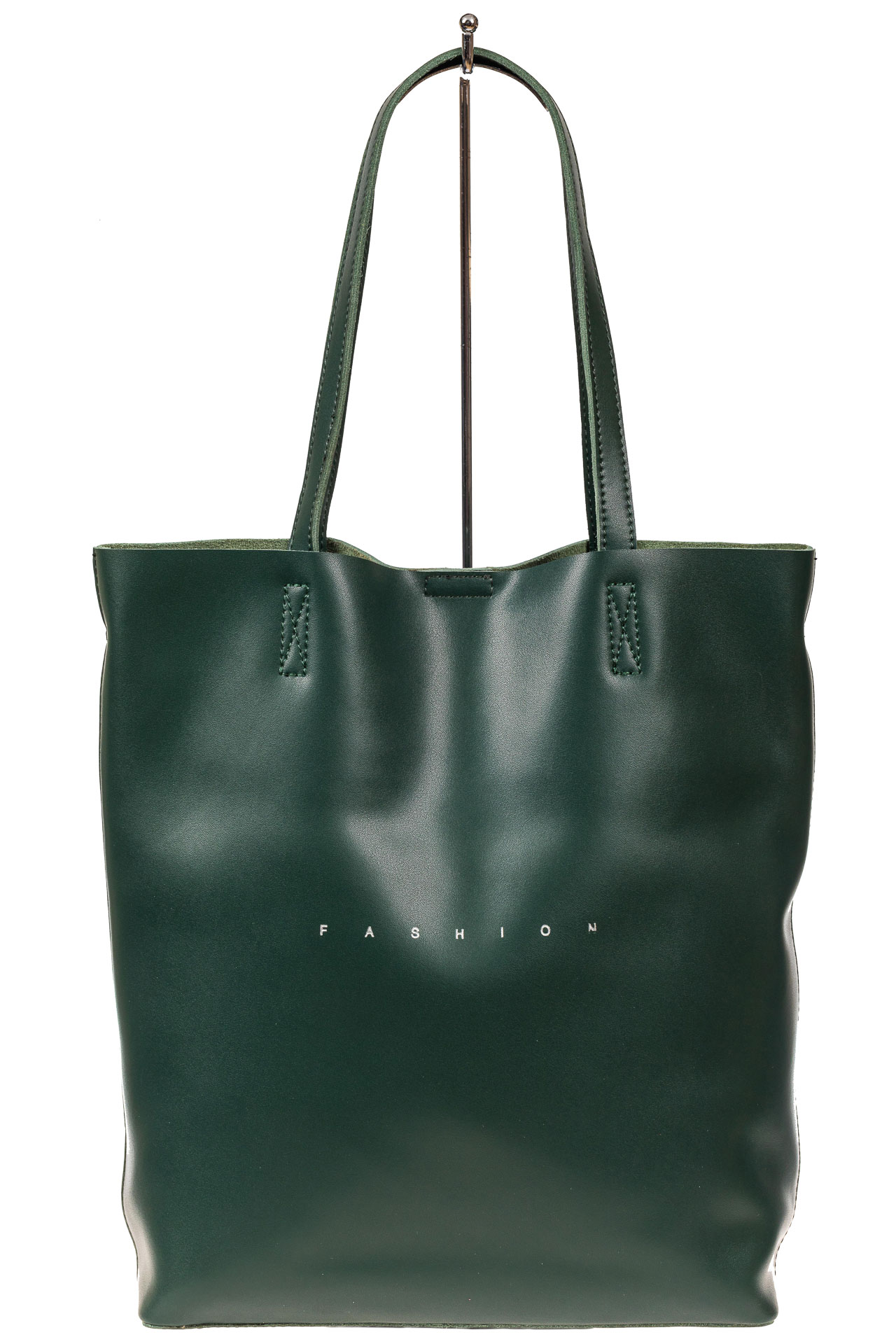 На фото 2 - Кожаная сумка шоппер, цвет зелёный