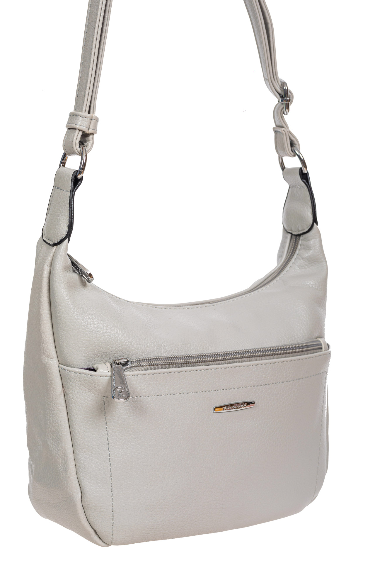 На фото 1 - Классическая женская сумка из фактурной экокожи, цвет светло-серый