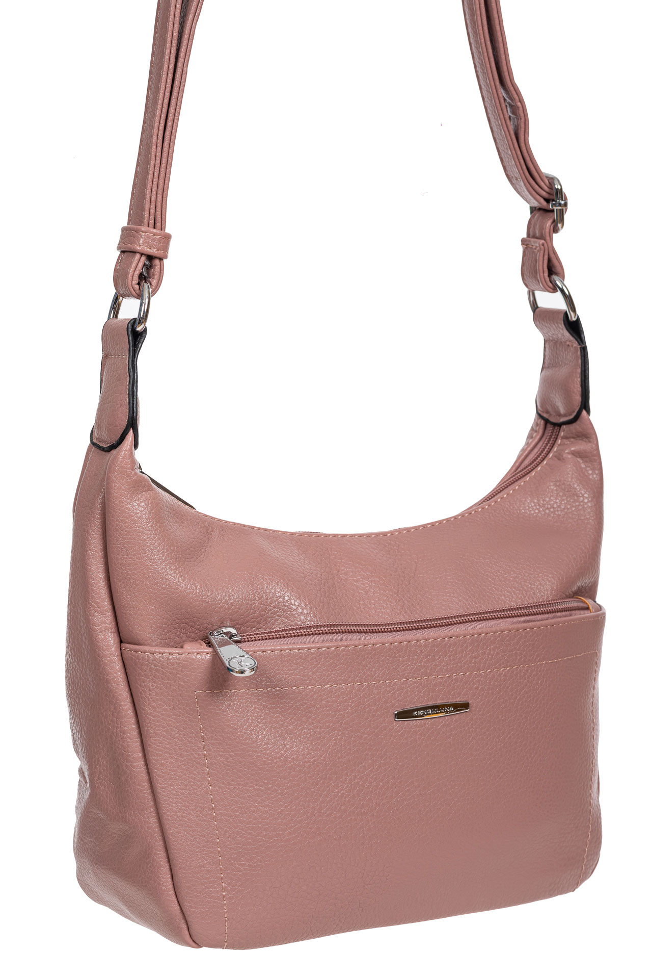На фото 1 - Классическая женская сумка из фактурной экокожи, цвет пыльная роза