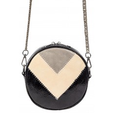 На фото 2 - Женская круглая сумка из экокожи, цвет черный с серым