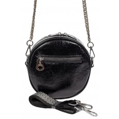 На фото 3 - Женская круглая сумка из экокожи, цвет черный с серым