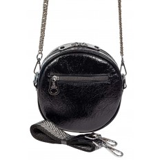 На фото 3 - Женская круглая сумка из экокожи, цвет черный с синим