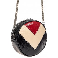 На фото 1 - Женская круглая сумка из экокожи, цвет черный с красным
