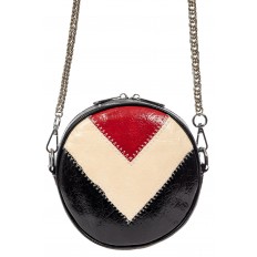 На фото 2 - Женская круглая сумка из экокожи, цвет черный с красным